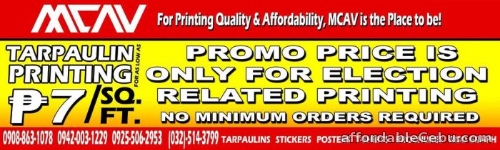 1st picture of MCAV Affordable & Quality Printing Services! Election Promo! P7/ sq ft. for election printing purposes only!No exception For Sale in Cebu, Philippines