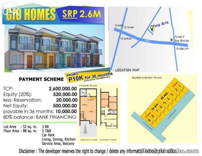 3rd picture of House & Lot For Sale In Cebu City Along SM SeeSide Gio Homes SRP For Sale in Cebu, Philippines