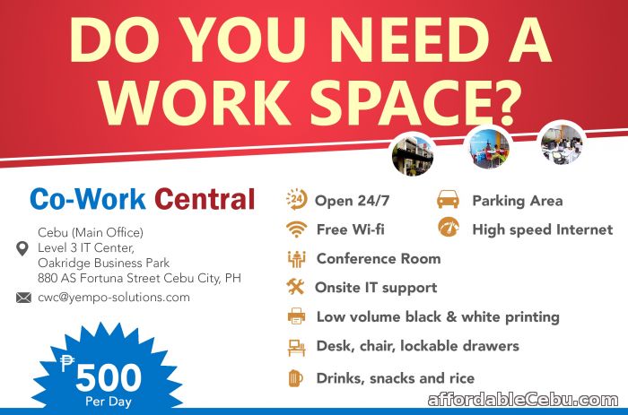 1st picture of Fantastic office space available - no long term contracts - From P500 per day! For Rent in Cebu, Philippines