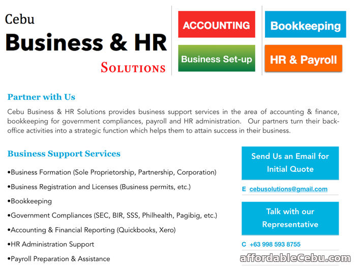 1st picture of BUSINESS REGISTRATION, ACCOUNTING, BOOKKEEPING, PAYROLL, BIR, ETC. For Sale in Cebu, Philippines