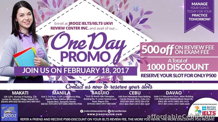 1st picture of JROOZ IELTS One Day Promo – February 18, 2017 Announcement in Cebu, Philippines