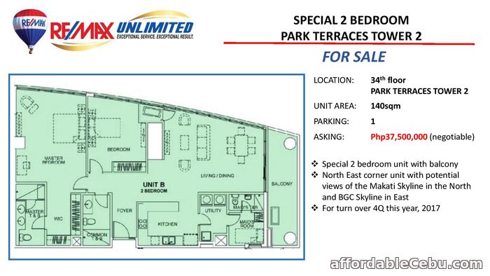 1st picture of FOR SALE SPECIAL 2 BEDROOM UNIT PARK TERRACES PHASE 1 TOWER 2 For Sale in Cebu, Philippines