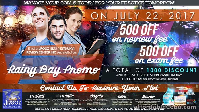 1st picture of JROOZ IELTS Rainy Day Promo – July 22,2017 Offer in Cebu, Philippines