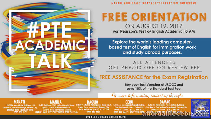1st picture of JROOZ PTE Academic Talk – August 19, 2017 Offer in Cebu, Philippines