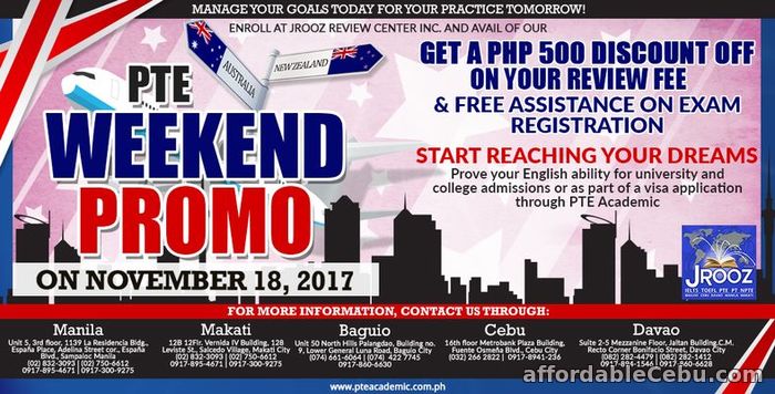 1st picture of PTE ACADEMIC WEEKEND PROMO – November 18, 2017 Offer in Cebu, Philippines