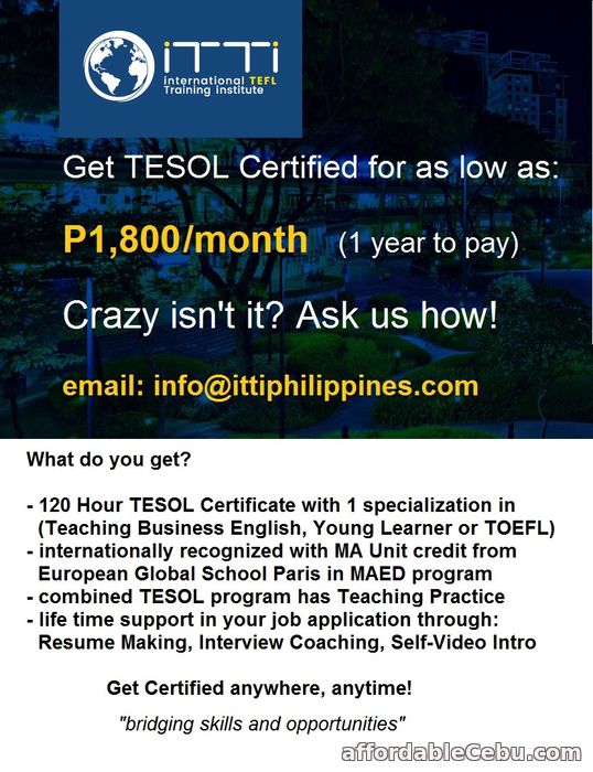 1st picture of 120 Hour TESOL TEFL Course For Sale in Cebu, Philippines