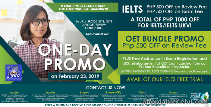 1st picture of JROOZ IELTS, IELTS UKVI, OET One-day Promo on February 23, 2019 Offer in Cebu, Philippines