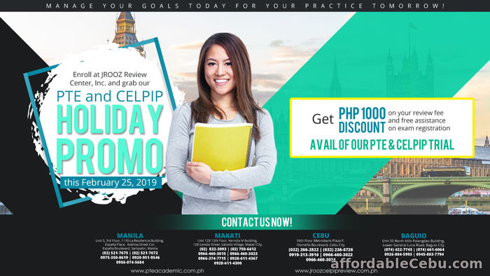 1st picture of JROOZ PTE & CELPIP Holiday Promo on February 25, 2019 Offer in Cebu, Philippines