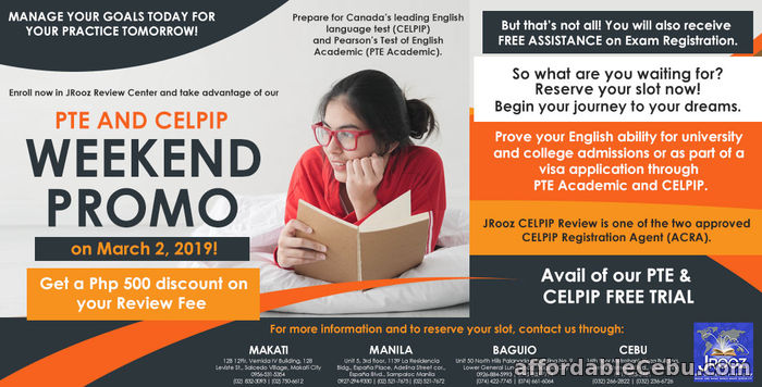 1st picture of JROOZ PTE And CELPIP Weekend Promo on March 2, 2019 Offer in Cebu, Philippines