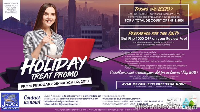 1st picture of JROOZ IELTS & OET HOLIDAY TREAT PROMO from February 25, 2019-March 02, 2019 Offer in Cebu, Philippines
