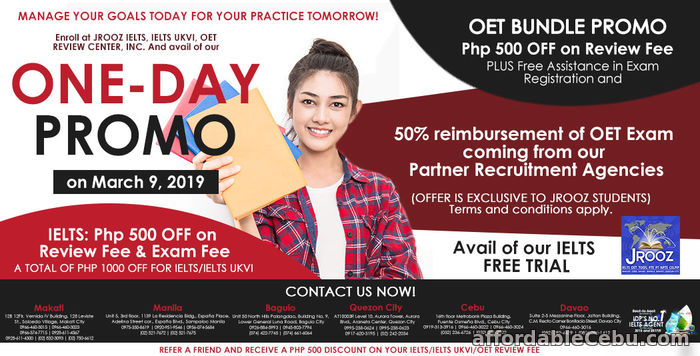 1st picture of JROOZ IELTS, IELTS UKVI, OET One-Day Promo on March 9, 2019 Offer in Cebu, Philippines