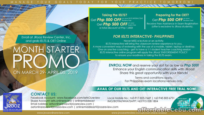 1st picture of JROOZ IELTS & OET ONLINE MONTH STARTER PROMO March 29 – April 05, 2019 Offer in Cebu, Philippines