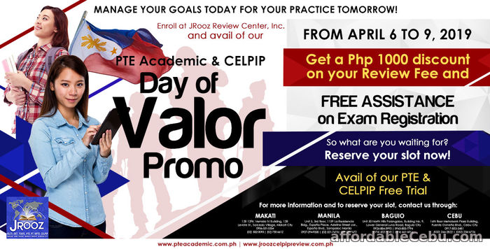1st picture of JROOZ PTE Academic & CELPIP Day of Valor Promo – April 6 to 9, 2019 Offer in Cebu, Philippines