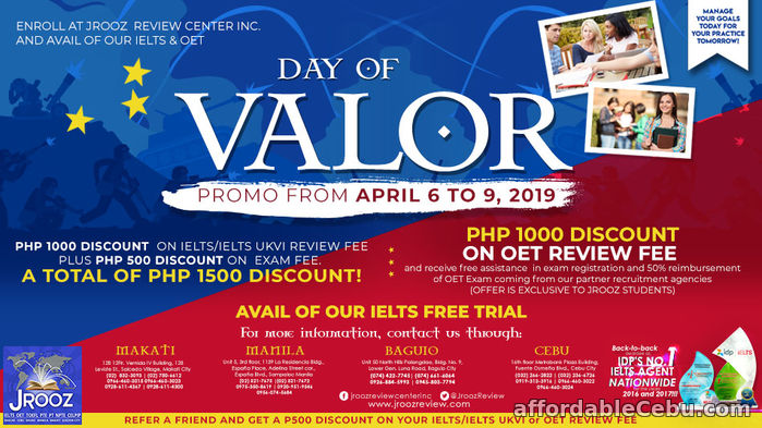 1st picture of JROOZ IELTS & OET Day of Valor Promo April 6-9, 2019 Offer in Cebu, Philippines