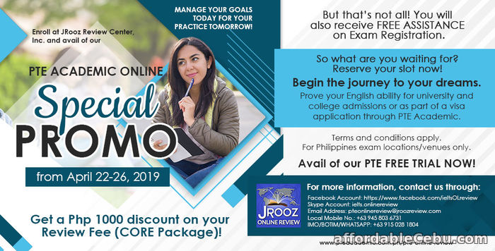 1st picture of PTE ACADEMIC ONLINE SPECIAL PROMO from April 22 to 26, 2019 Offer in Cebu, Philippines