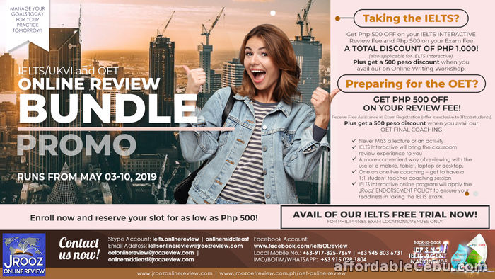 1st picture of JROOZ IELTS/UKVI and OET ONLINE REVIEW BUNDLE PROMO from May 03-10, 2019 Offer in Cebu, Philippines
