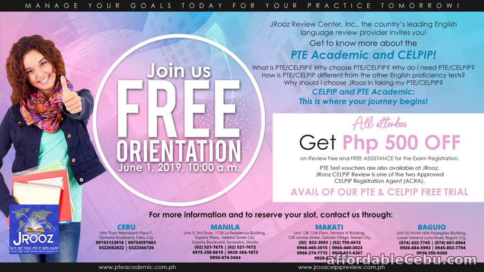 1st picture of Jrooz Review – CELPIP & PTE Academic TALK June 1, 2019 Offer in Cebu, Philippines