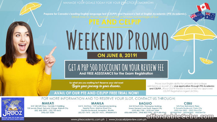1st picture of JROOZ CELPIP & PTE ACADEMIC WEEKEND PROMO June 8, 2019 Offer in Cebu, Philippines