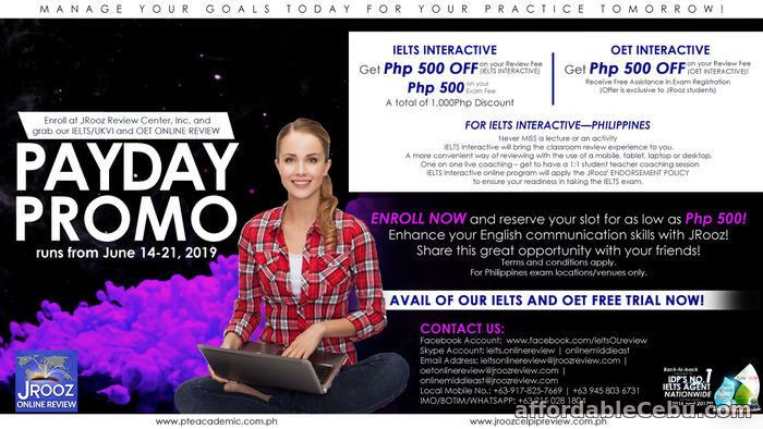 1st picture of JROOZ IELTS AND OET ONLINE PAYDAY PROMO June 14-21, 2019 Offer in Cebu, Philippines