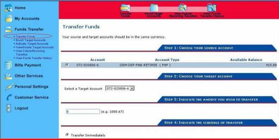 Picture of How to Transfer Money/Funds in PNB (Internet Online Banking)