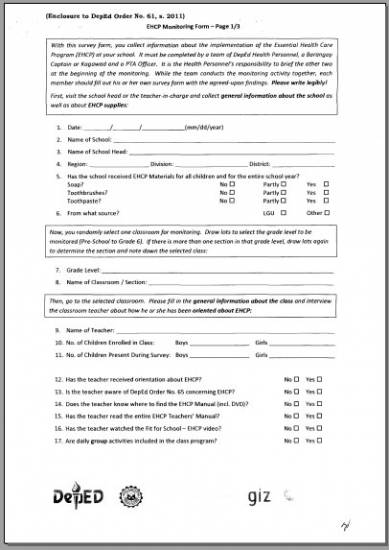Picture of Essential Health Care Program (EHCP) Monitoring Form