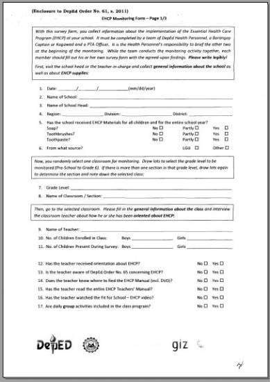 Picture of Essential Health Care Program (EHCP) Monitoring Form