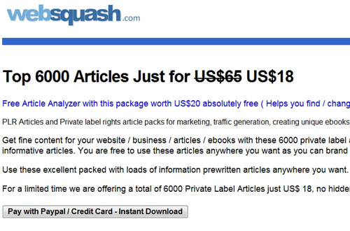 Picture of Websquash offers Top 6000 Articles Just for US$ 18?