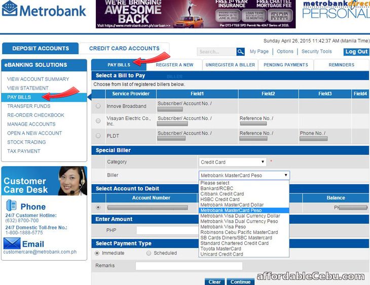 How to Pay Credit Card Bills thru Metrobank Online Banking ...