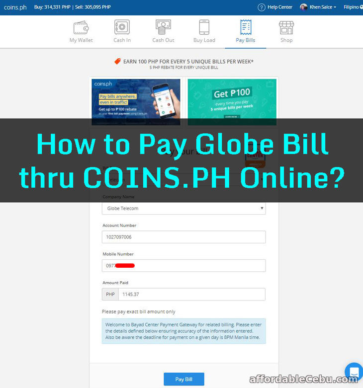 How to Pay Globe Bill (Mobile Phone Postpaid) thru COINS ...