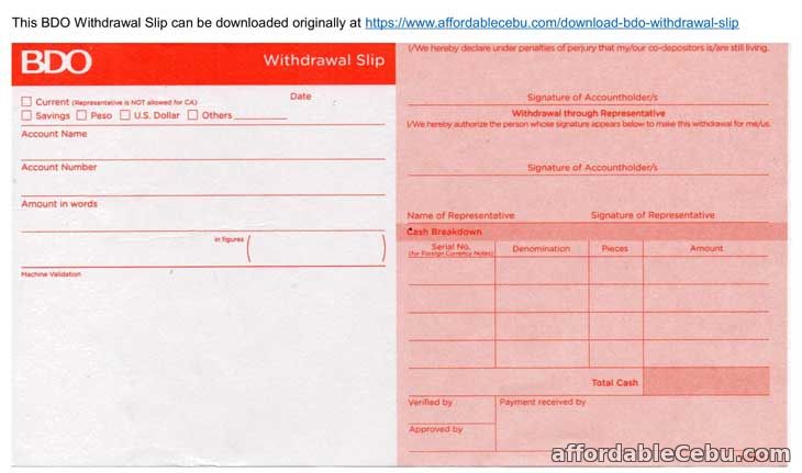 Download BDO Withdrawal Slip (Ready To Print) - Banking 30761