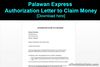 Picture of Palawan Express Authorization Letter to Claim Money - Download here