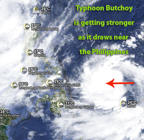 Picture of Typhoon Butchoy is getting stronger as it draws closer to the Philippines