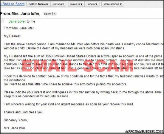 Picture of Email Scam from a Person Using the Name Jana Lofer with an Email Address ja_nn7@att.net