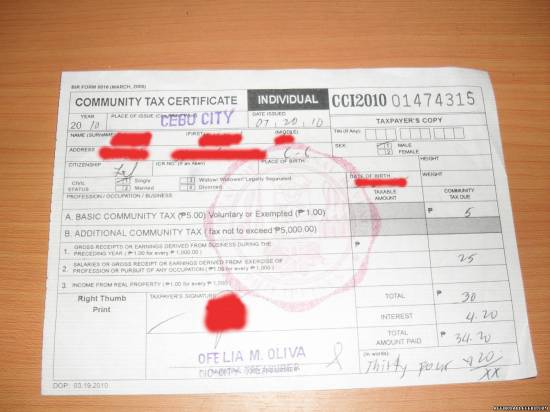 Picture of How to Get Community Tax Certificate (CTC or CEDULA) in Cebu, Philippines