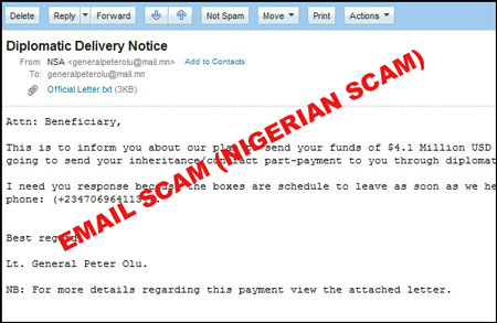 Picture of Beware of Lt General Peter Olu Email Scam (Nigerian Scam)