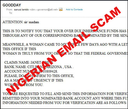 Picture of Beware of Sanusi Lamido Email Scam with an Email Address: cbn---governor@att.net