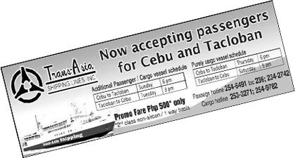 Picture of Trans Asia Shipping Schedule for Cebu and Tacloban