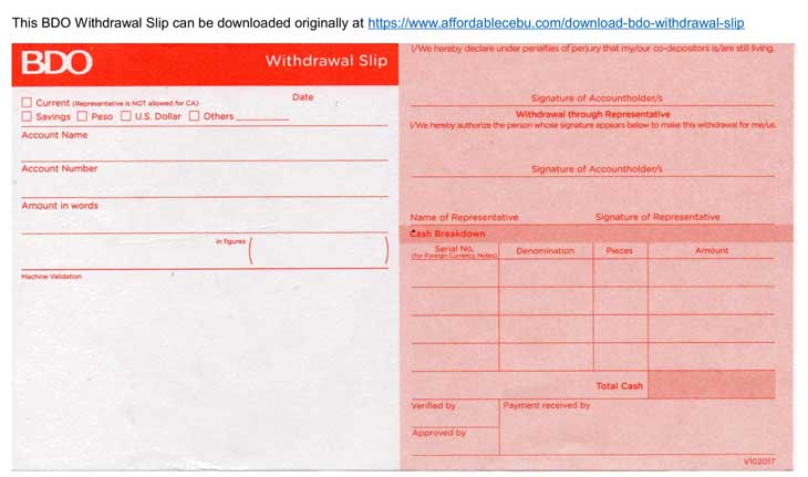 Download BDO Withdrawal Slip (Ready To Print) - Banking 30761
