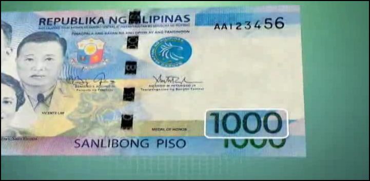 1000 embossed denomination value