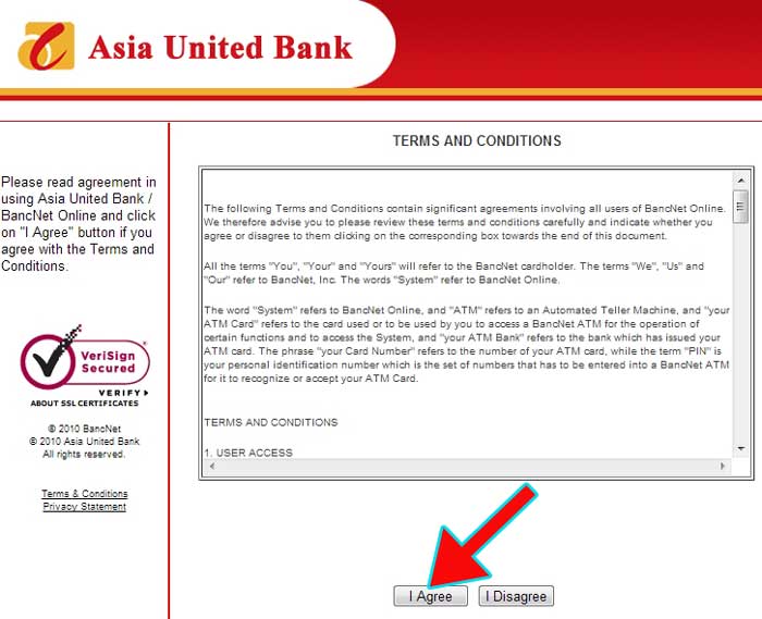 Asia United Bank Terms and Conditions with Bancnet