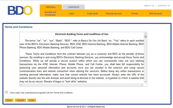 BDO internet banking terms and conditions