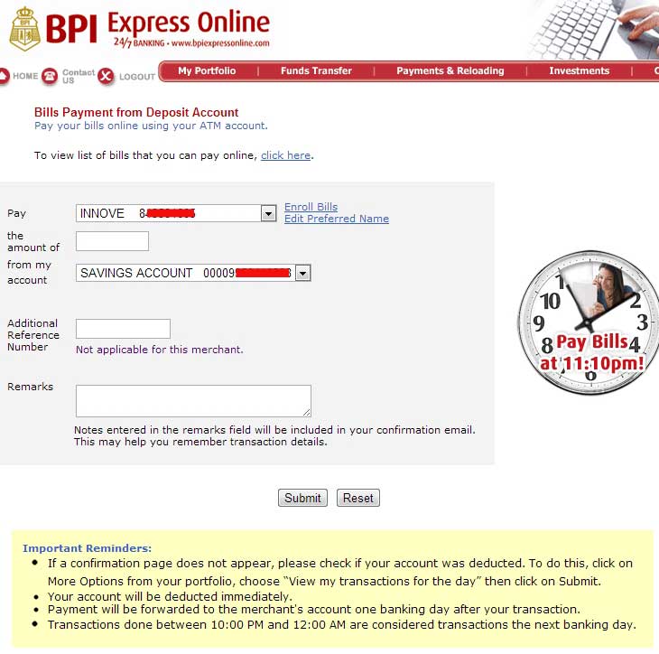 BPI Online Bills Payment to Globe Innove