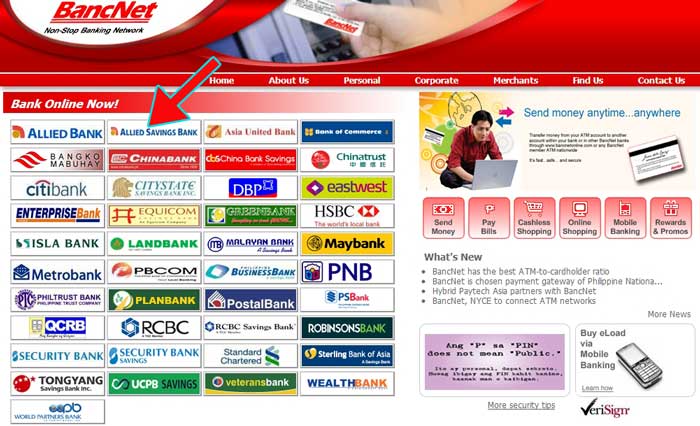 Bancnet website with Allied Savings Bank