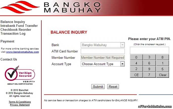 Bangko Mabuhay Online ATM Banking Interface