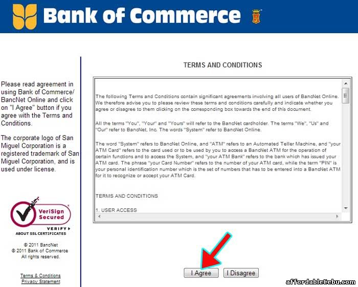 Bank of Commerce Terms and Conditions with Bancnet