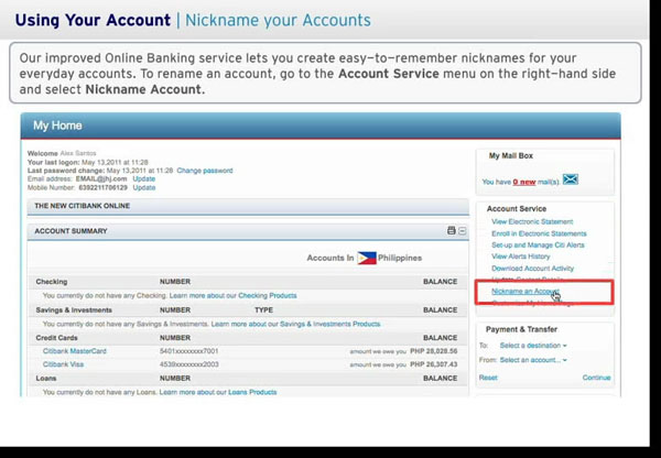 Change name or nickname of your Citibank Account
