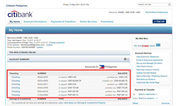 Citibank online banking account