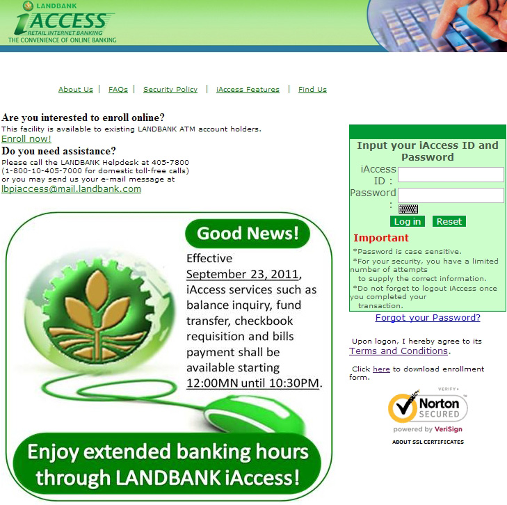 Landbank online banking website