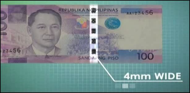 Metallic Security Thread in 100 Peso Bill