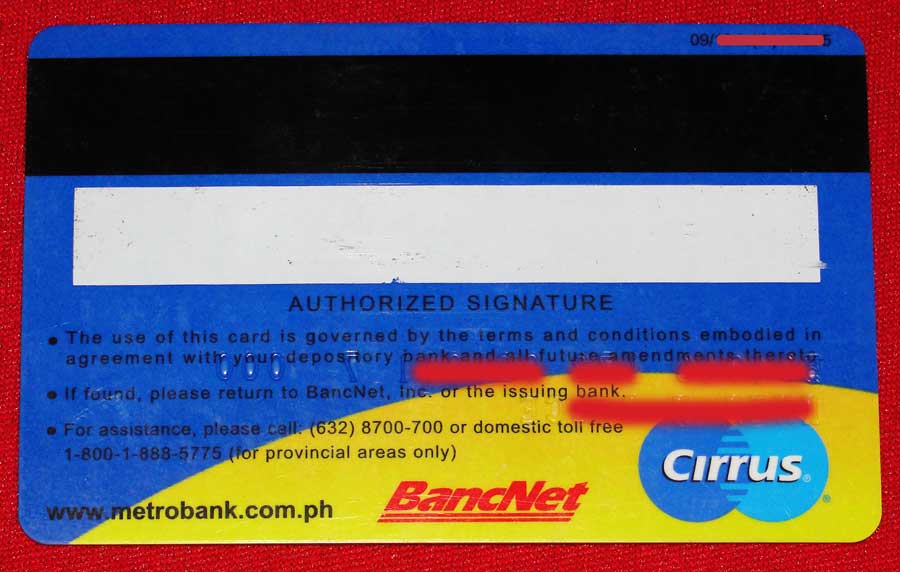 Metrobank ATM Card back view